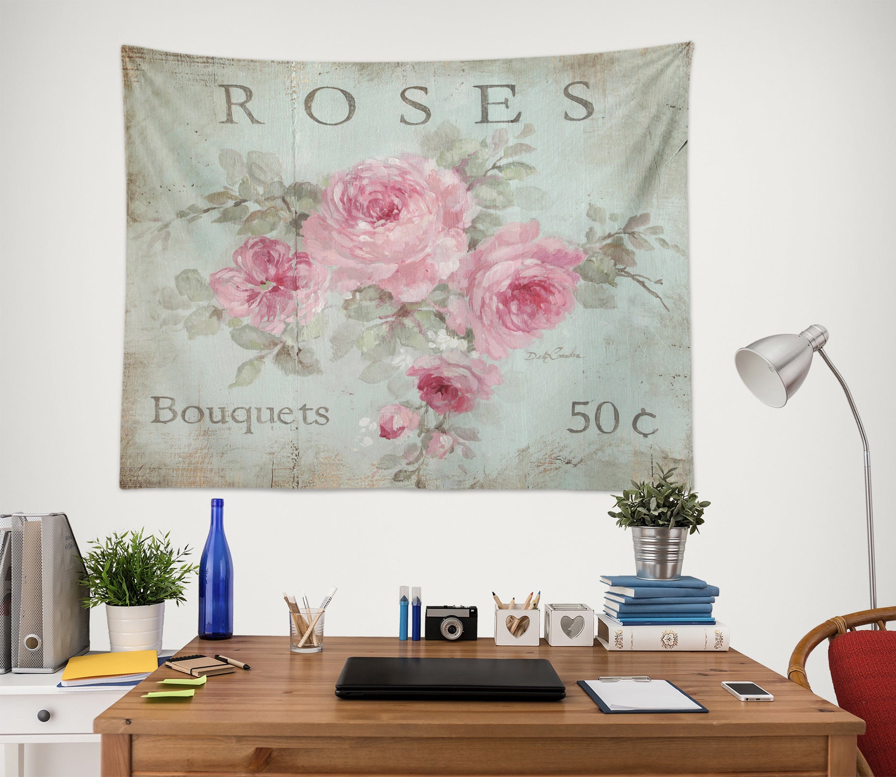 3D Pink Flower Rose 111186 Debi Coules Tapestry Hanging Cloth Hang