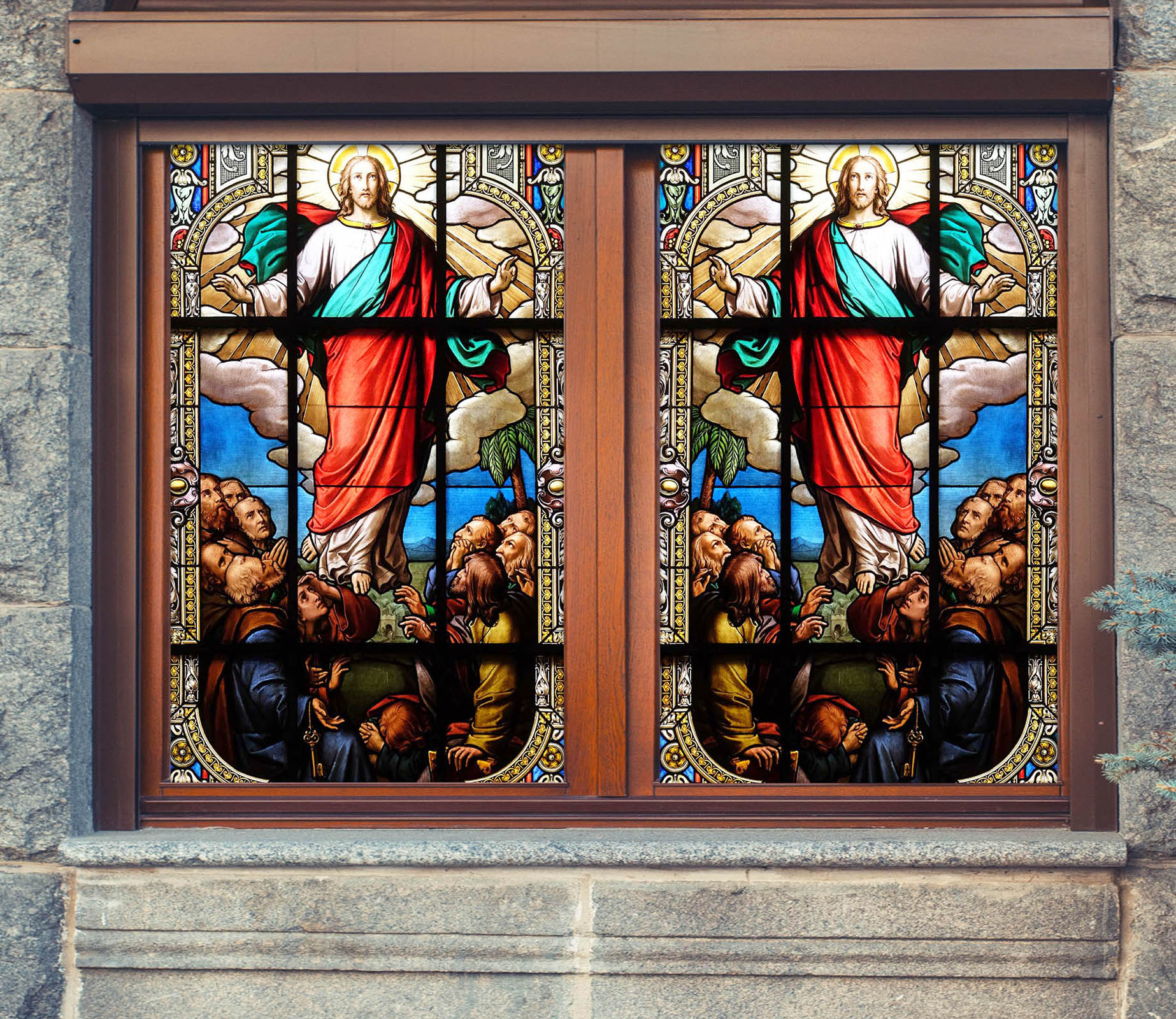 3D God Religion 232 Window Film Print Sticker Cling Stained Glass UV Block