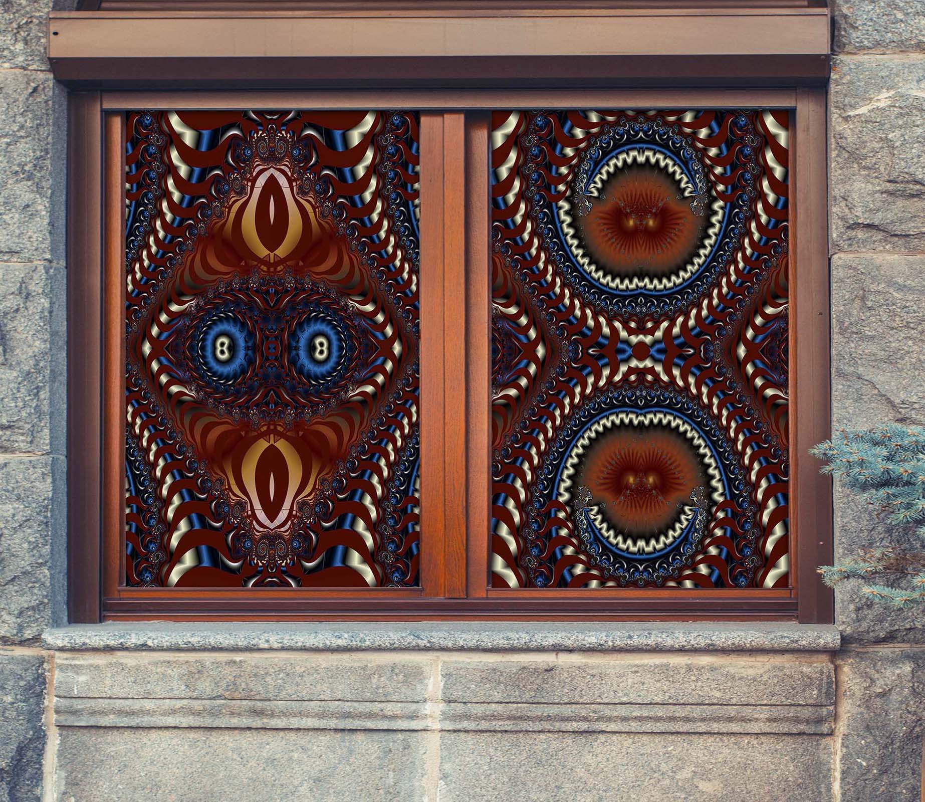 3D Abstract Graphics 346 Window Film Print Sticker Cling Stained Glass UV Block