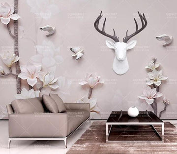 3D Flower Deer Head 335 Wall Murals Wallpaper AJ Wallpaper 2 