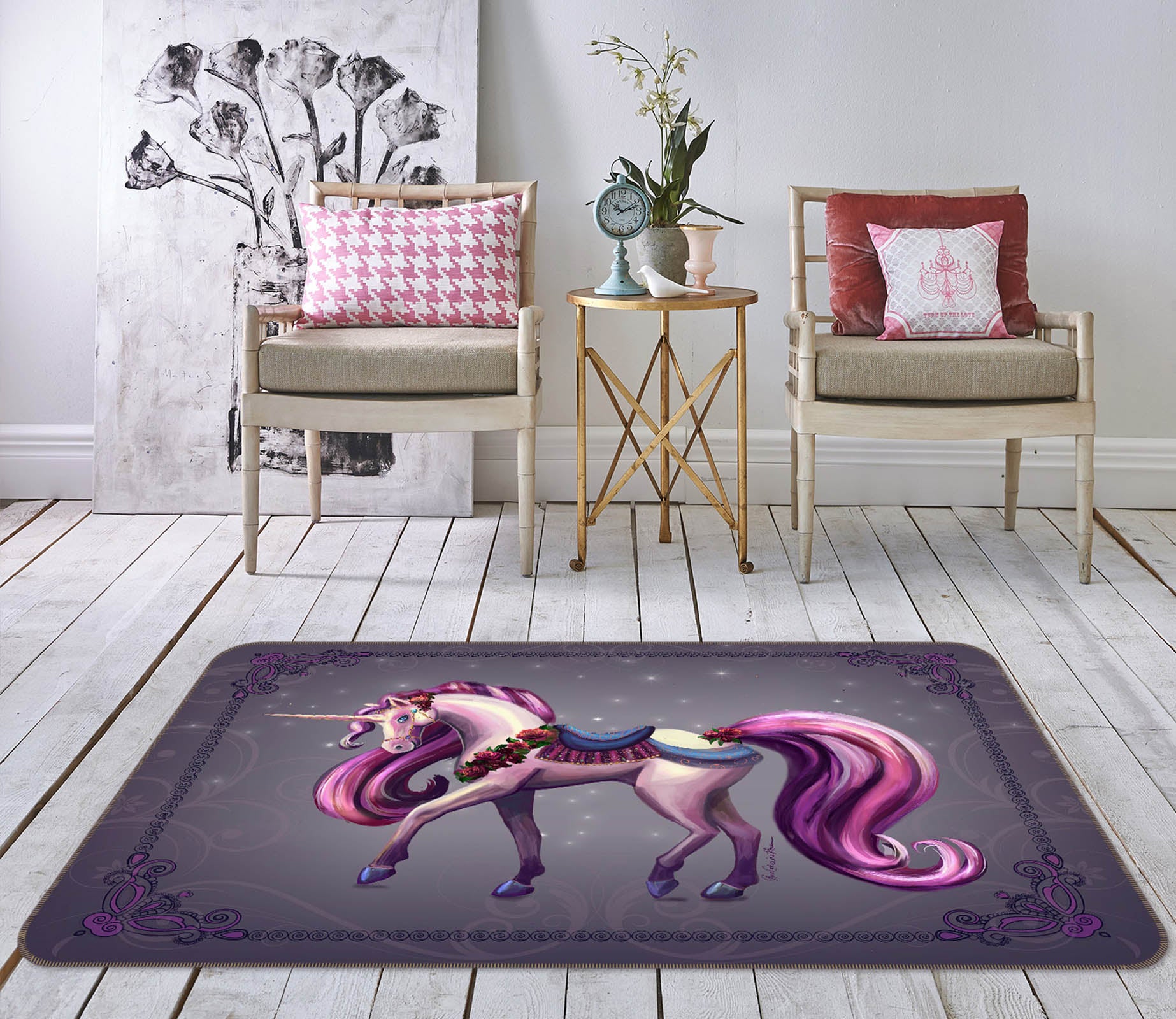 3D Princess Unicorn 3014 Rose Catherine Khan Rug Non Slip Rug Mat