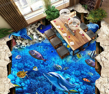 3D Blue Ocean 062 Floor Mural  Self-Adhesive Sticker Bathroom Non-slip Waterproof Flooring Murals