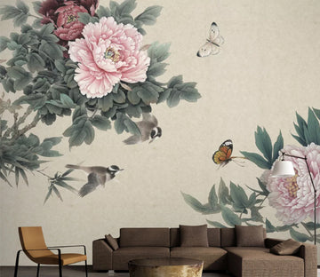 3D Peony Butterfly WC345 Wall Murals