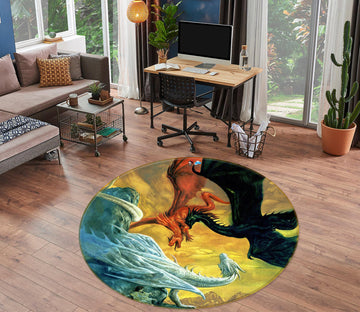 3D White Black Red Dragon 6116 Ciruelo Rug Round Non Slip Rug Mat