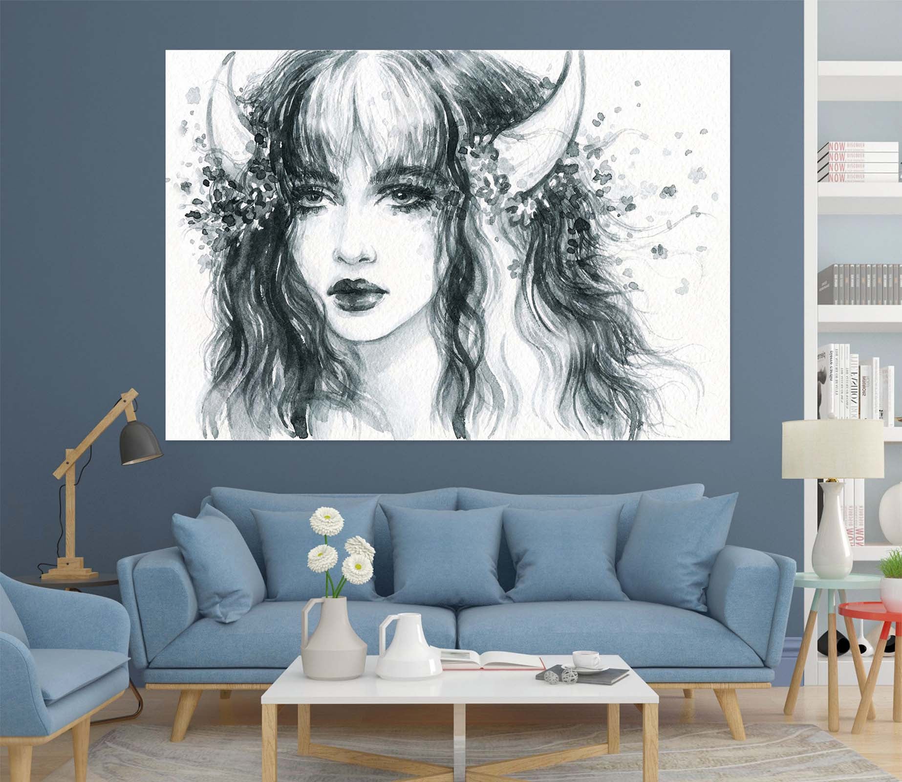 3D Horns Woman 1056 Wall Sticker