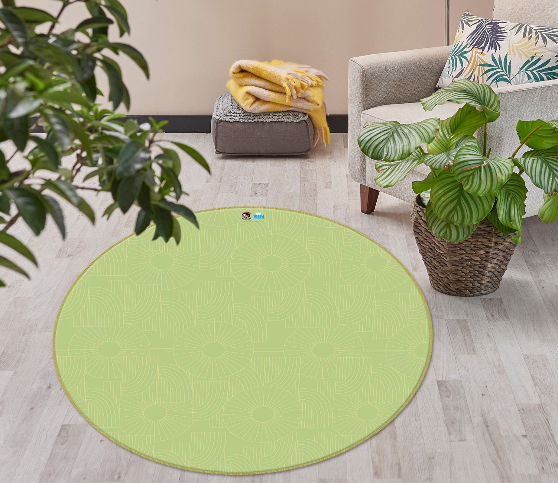 3D Green 98104 Kasumi Loffler Rug Round Non Slip Rug Mat