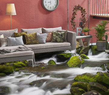3D Moss Stone And River 661 Floor Mural  Wallpaper Murals Rug & Mat Print Epoxy waterproof bath floor
