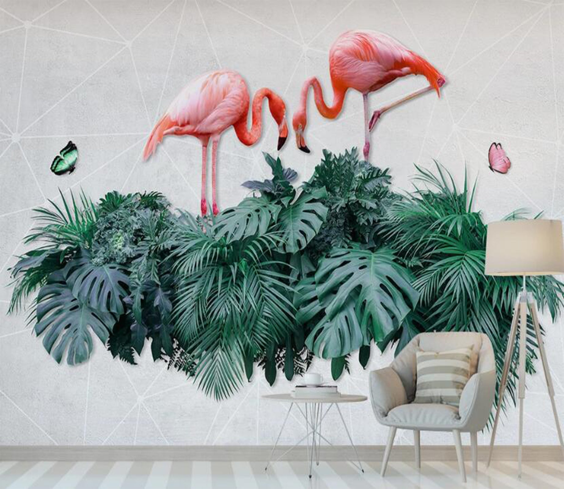 3D Pink Flamingo Worshipping 2212 Wall Murals