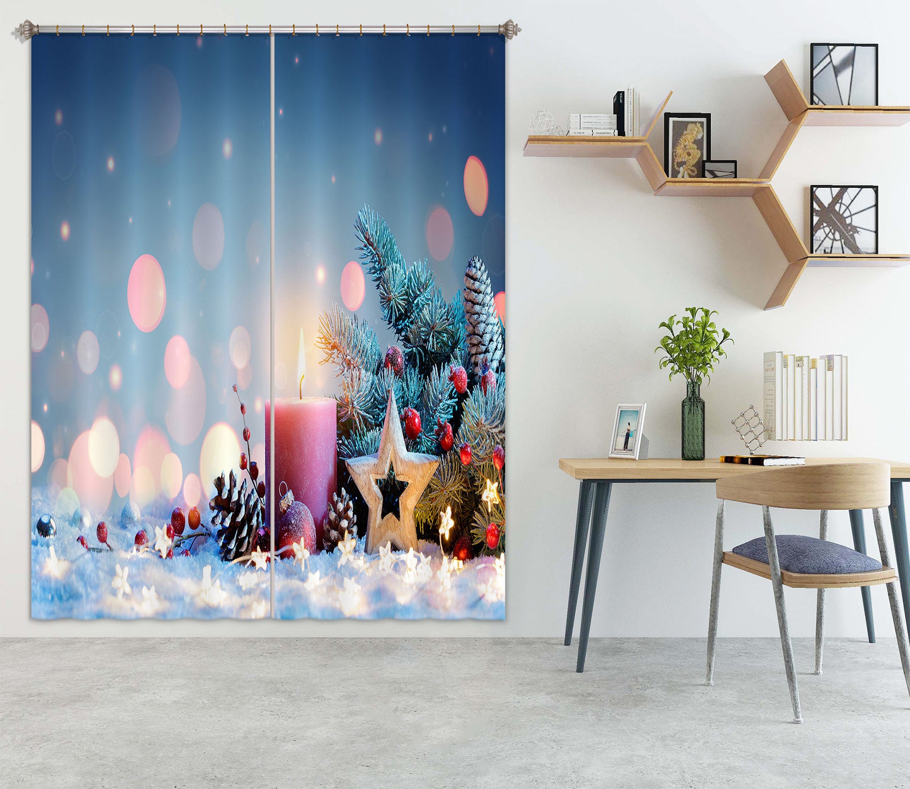 3D Candle Branches Five-Pointed Star 53105 Christmas Curtains Drapes Xmas