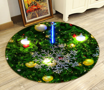 3D Yellow Ball 56086 Christmas Round Non Slip Rug Mat Xmas