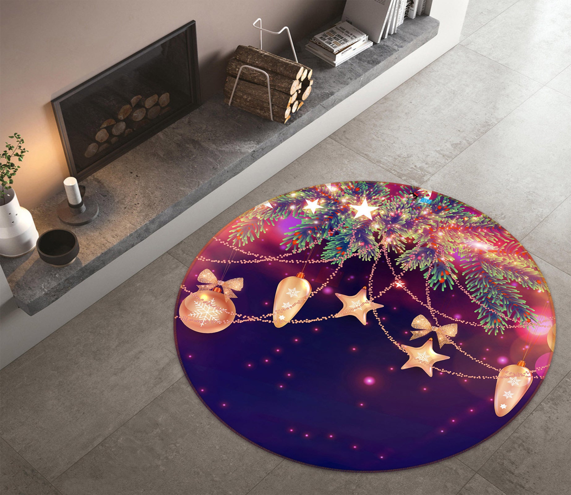 3D String Lights 55200 Christmas Round Non Slip Rug Mat Xmas