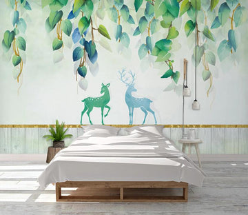 3D Green And Blue Deer 2451 Wall Murals