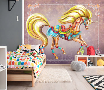 3D Golden Unicorn 106 Rose Catherine Khan Wall Mural Wall Murals