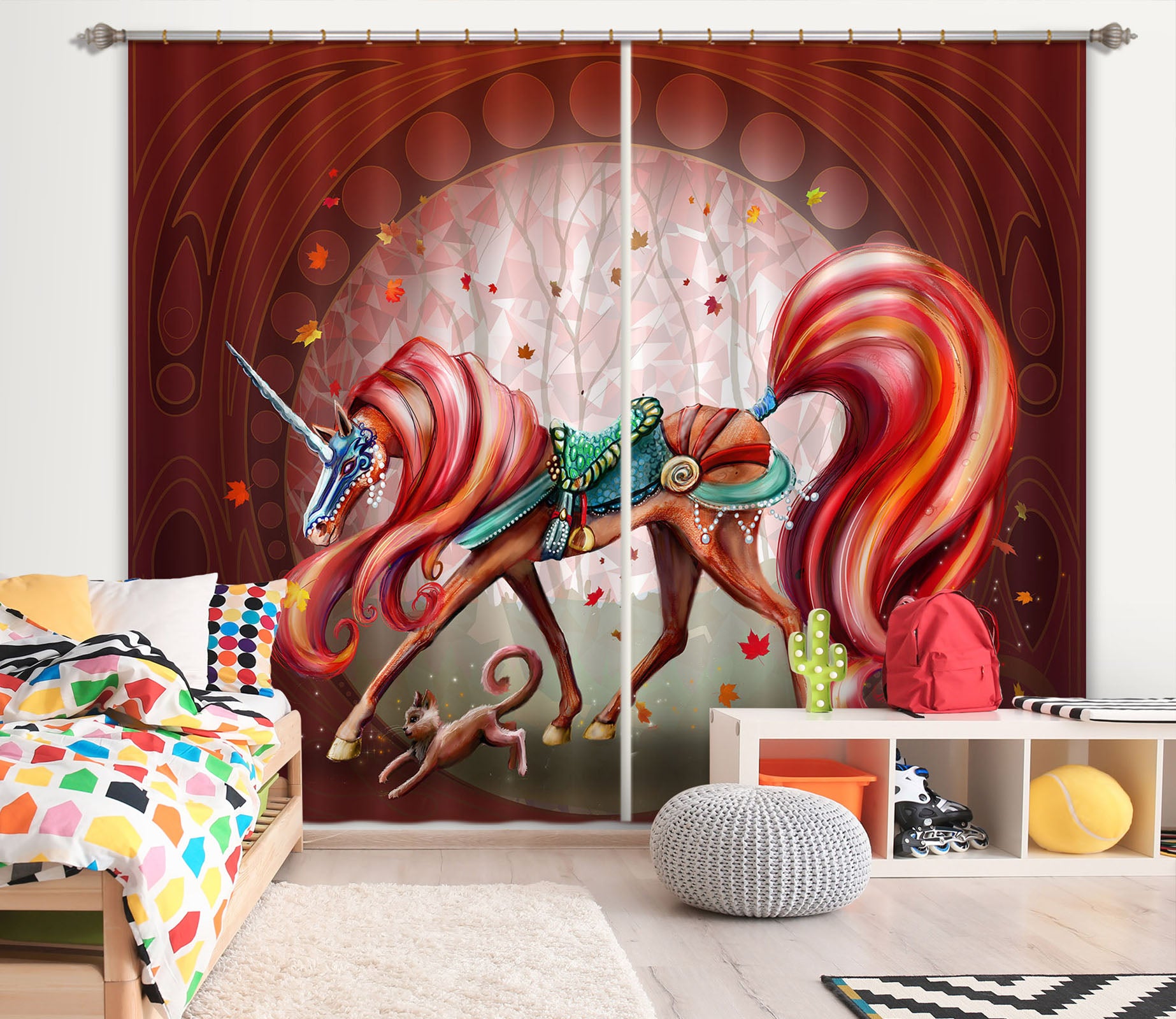 3D Unicorn Tail 037 Rose Catherine Khan Curtain Curtains Drapes