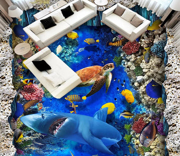 3D Reef Blue Ocean 046 Floor Mural  Self-Adhesive Sticker Bathroom Non-slip Waterproof Flooring Murals