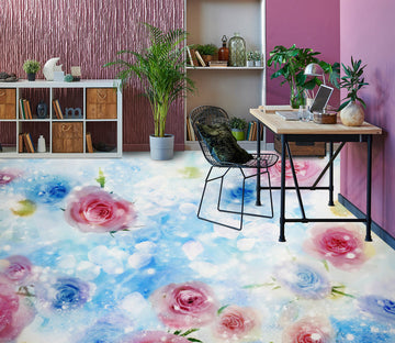 3D Pink And Blue Roses 1361 Floor Mural  Wallpaper Murals Self-Adhesive Removable Print Epoxy