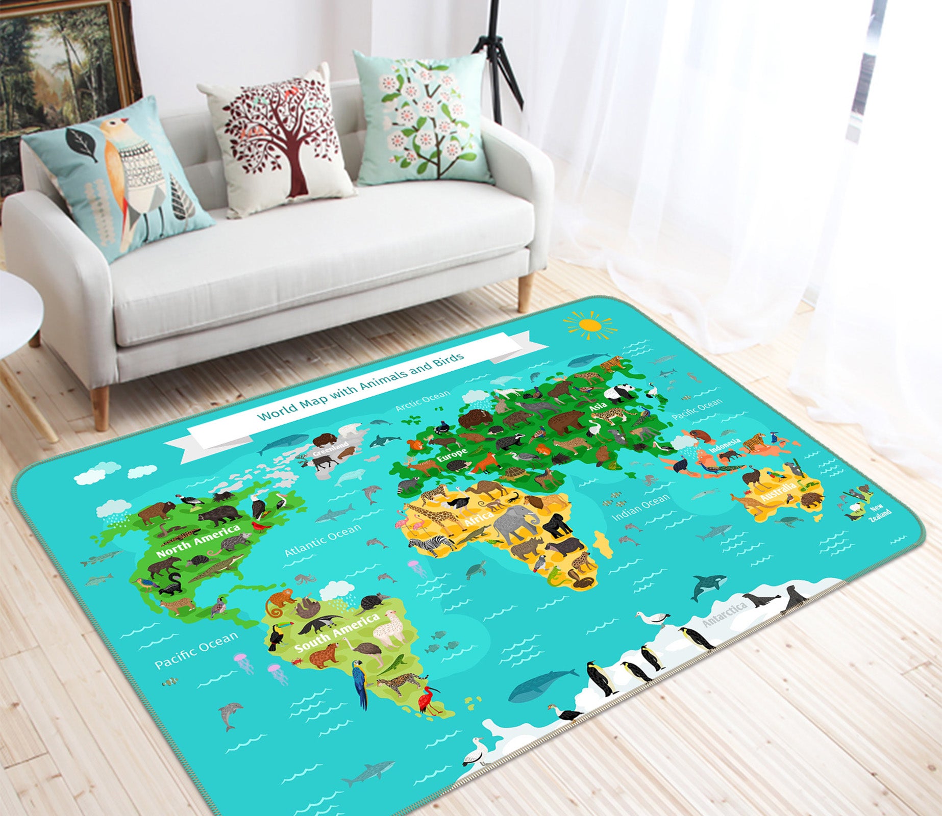 3D Island Forest 276 World Map Non Slip Rug Mat