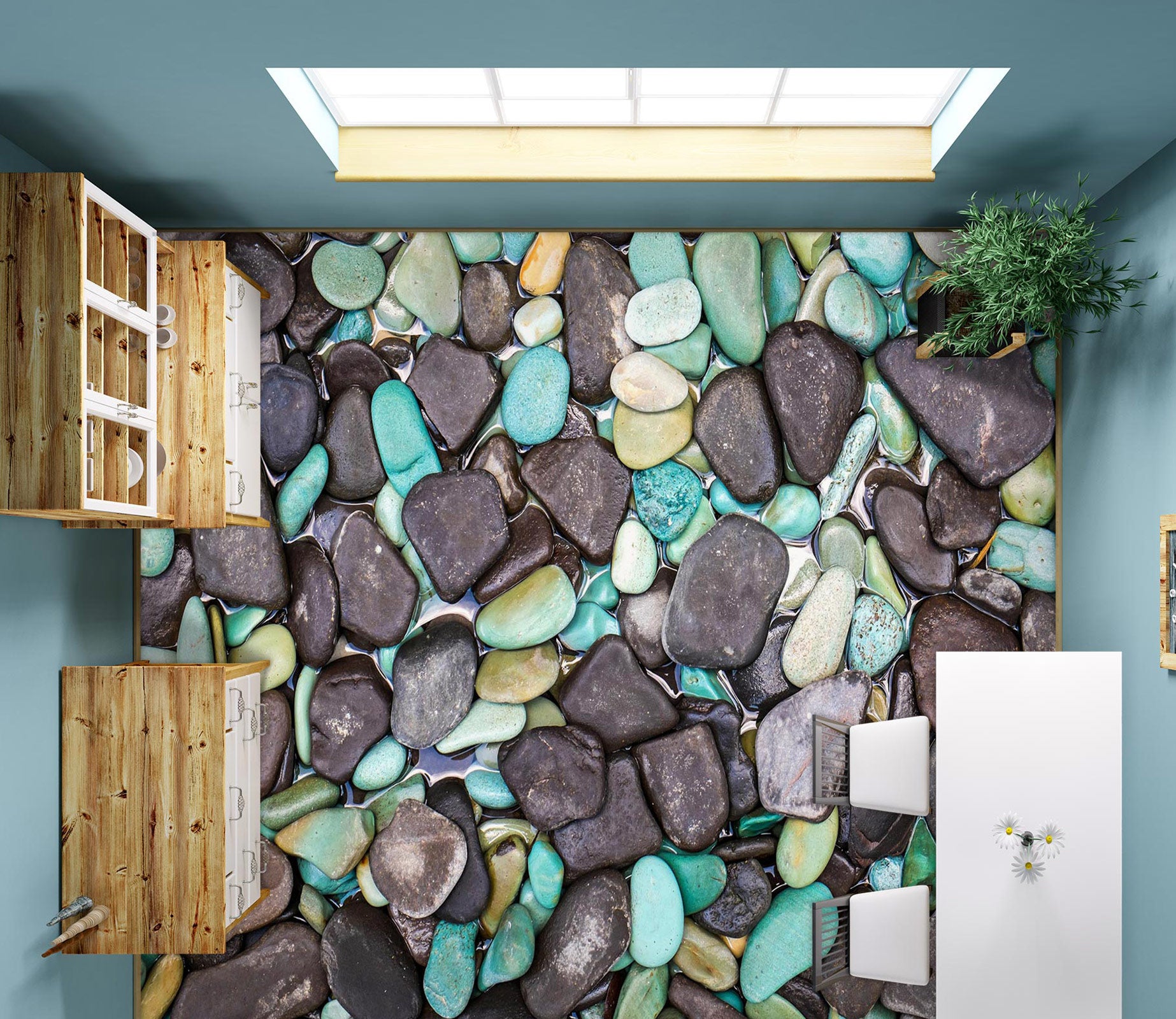 3D Chic Light Green Pebbles 1029 Floor Mural  Wallpaper Murals Self-Adhesive Removable Print Epoxy