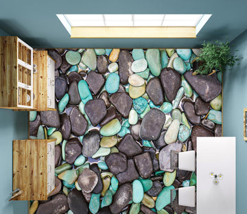 3D Chic Light Green Pebbles 1029 Floor Mural  Wallpaper Murals Self-Adhesive Removable Print Epoxy