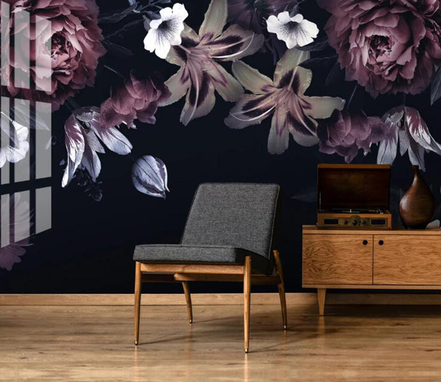 3D Dark Night Flowers 433 Wall Murals