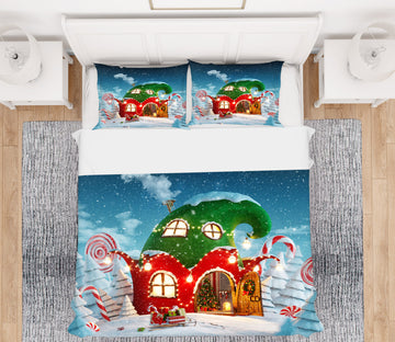 3D Red Green Cabin 52152 Christmas Quilt Duvet Cover Xmas Bed Pillowcases