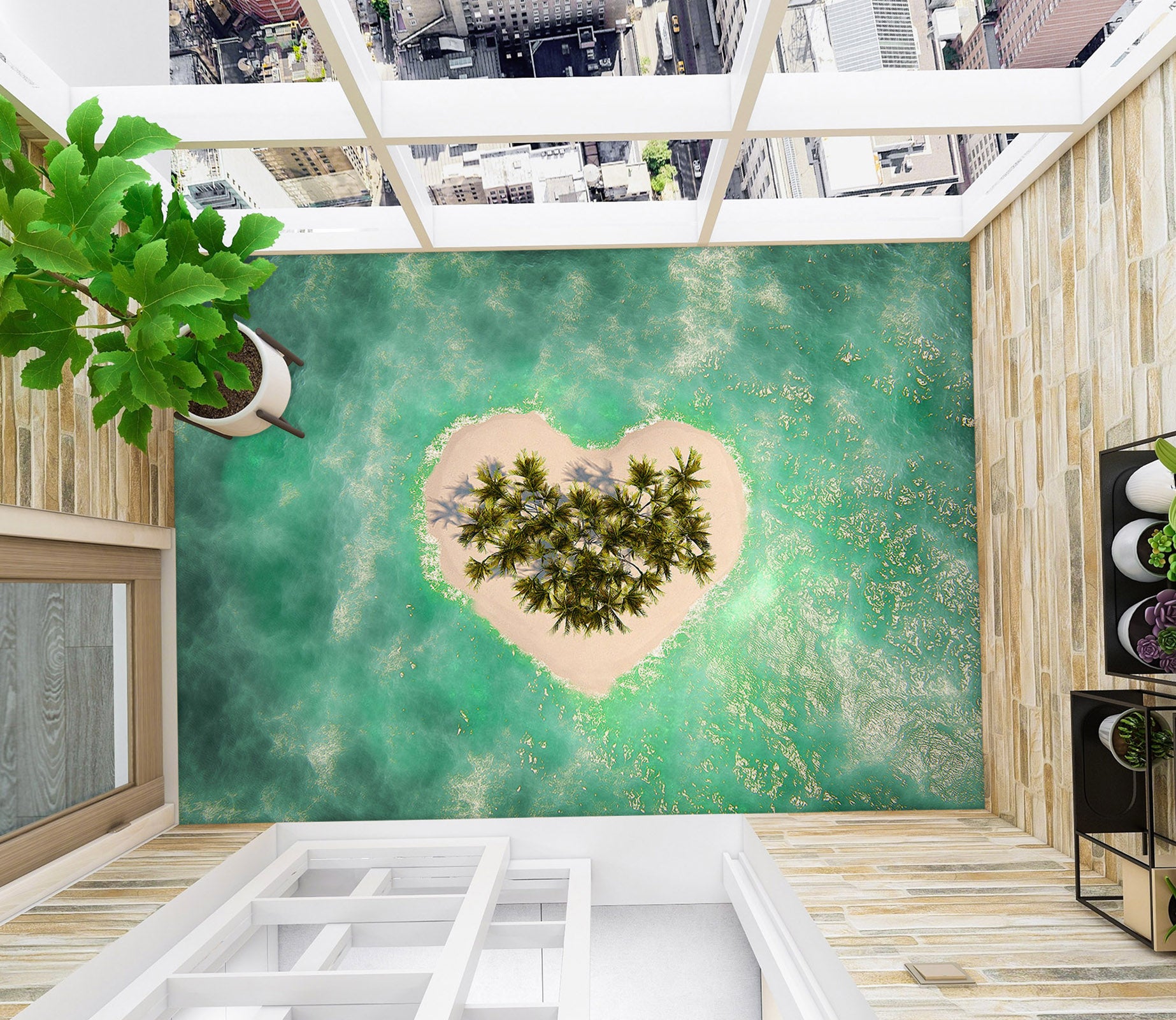 3D Cute Love Island 743 Floor Mural  Wallpaper Murals Rug & Mat Print Epoxy waterproof bath floor
