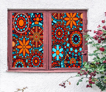 3D Red Pattern 298 Window Film Print Sticker Cling Stained Glass UV Block