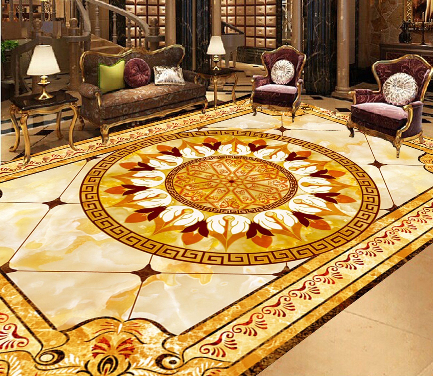 3D Gold Pattern WG529 Floor Mural Wallpaper AJ Wallpaper 2 