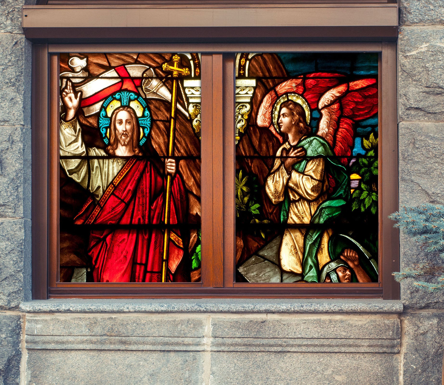 3D Christian Church 287 Window Film Print Sticker Cling Stained Glass UV Block