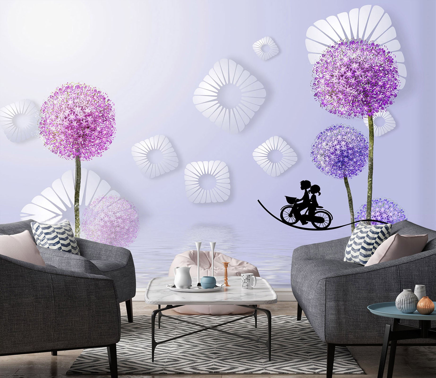 3D Purple Dandelion 1542 Wall Murals