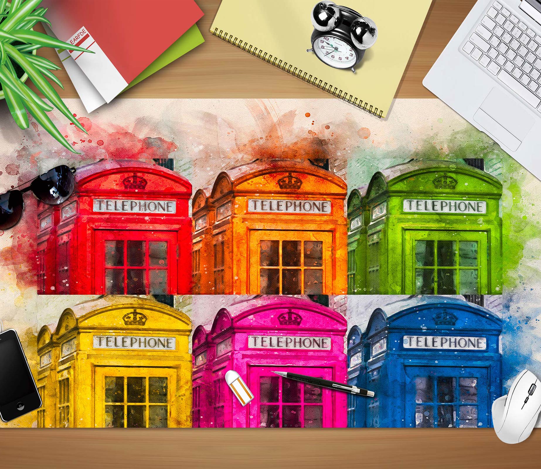 3D Colorful Phone Booth 12416 Assaf Frank Desk Mat