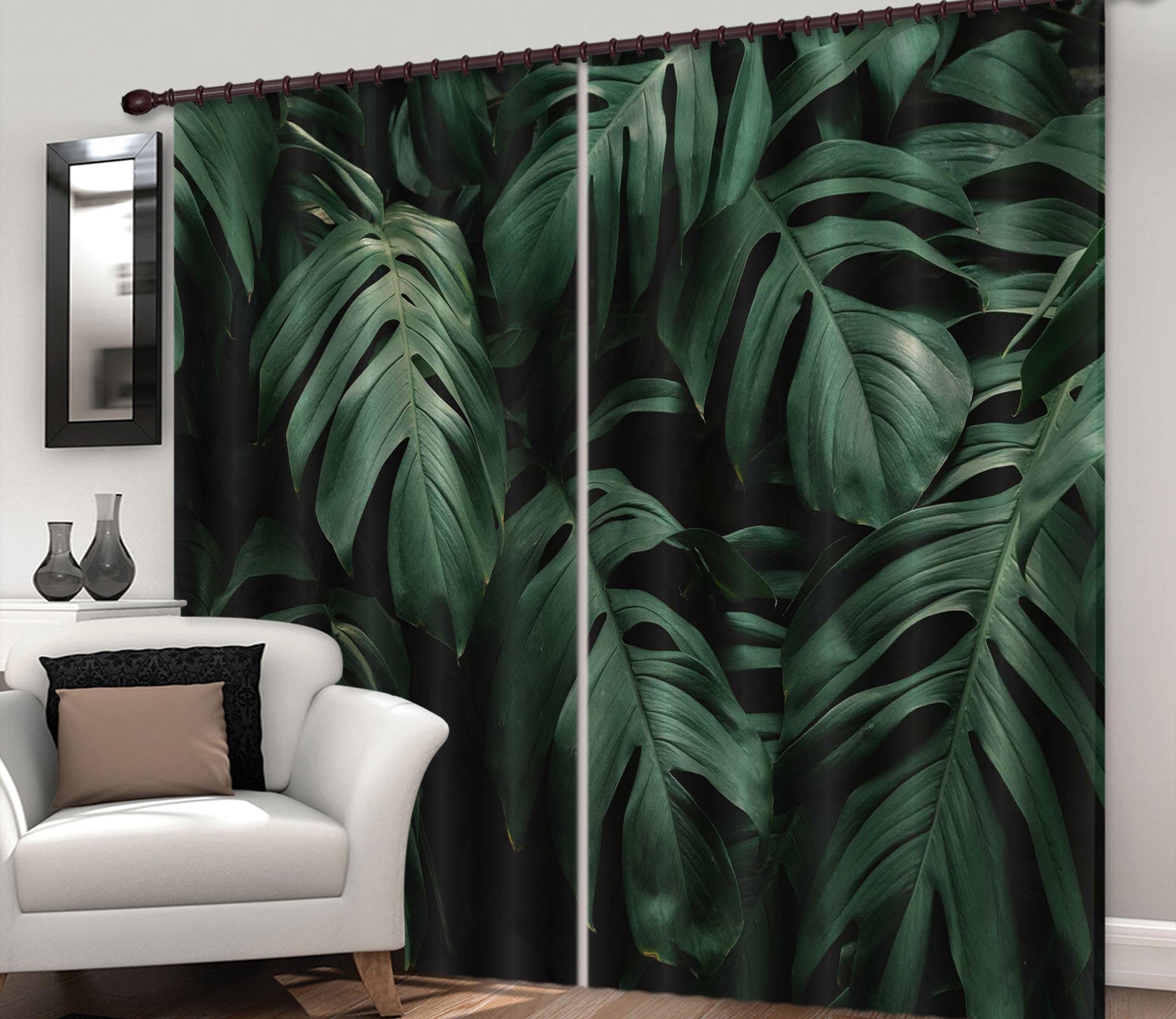 3D Green Leaf 714 Curtains Drapes