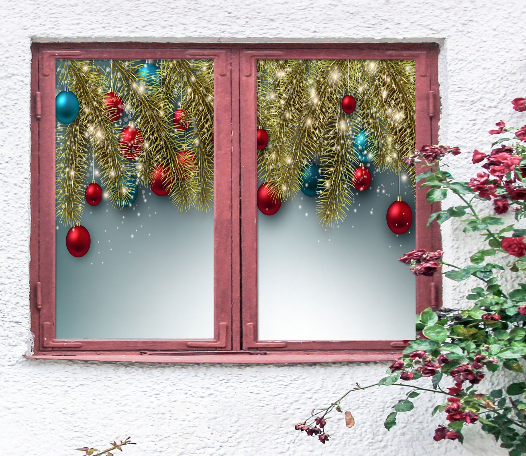 3D Red Blue Balls Branches 31071 Christmas Window Film Print Sticker Cling Stained Glass Xmas