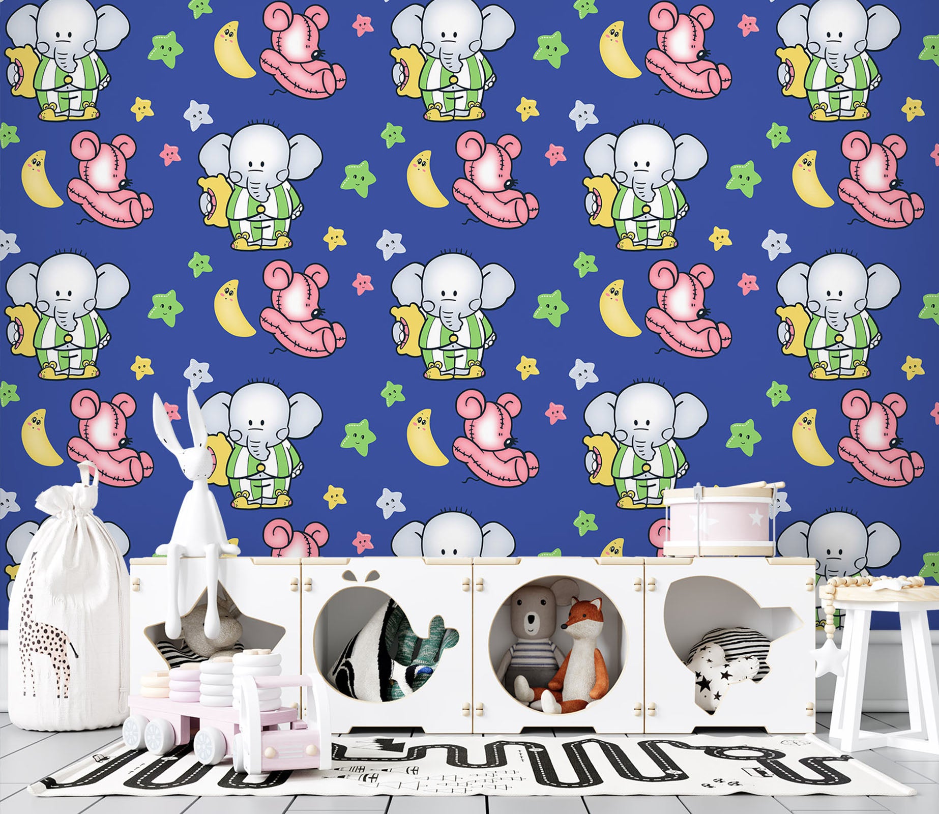 3D Elephant Star Moon Pattern 57067 Wall Murals