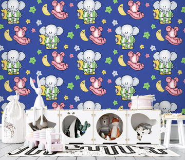 3D Elephant Star Moon Pattern 57067 Wall Murals