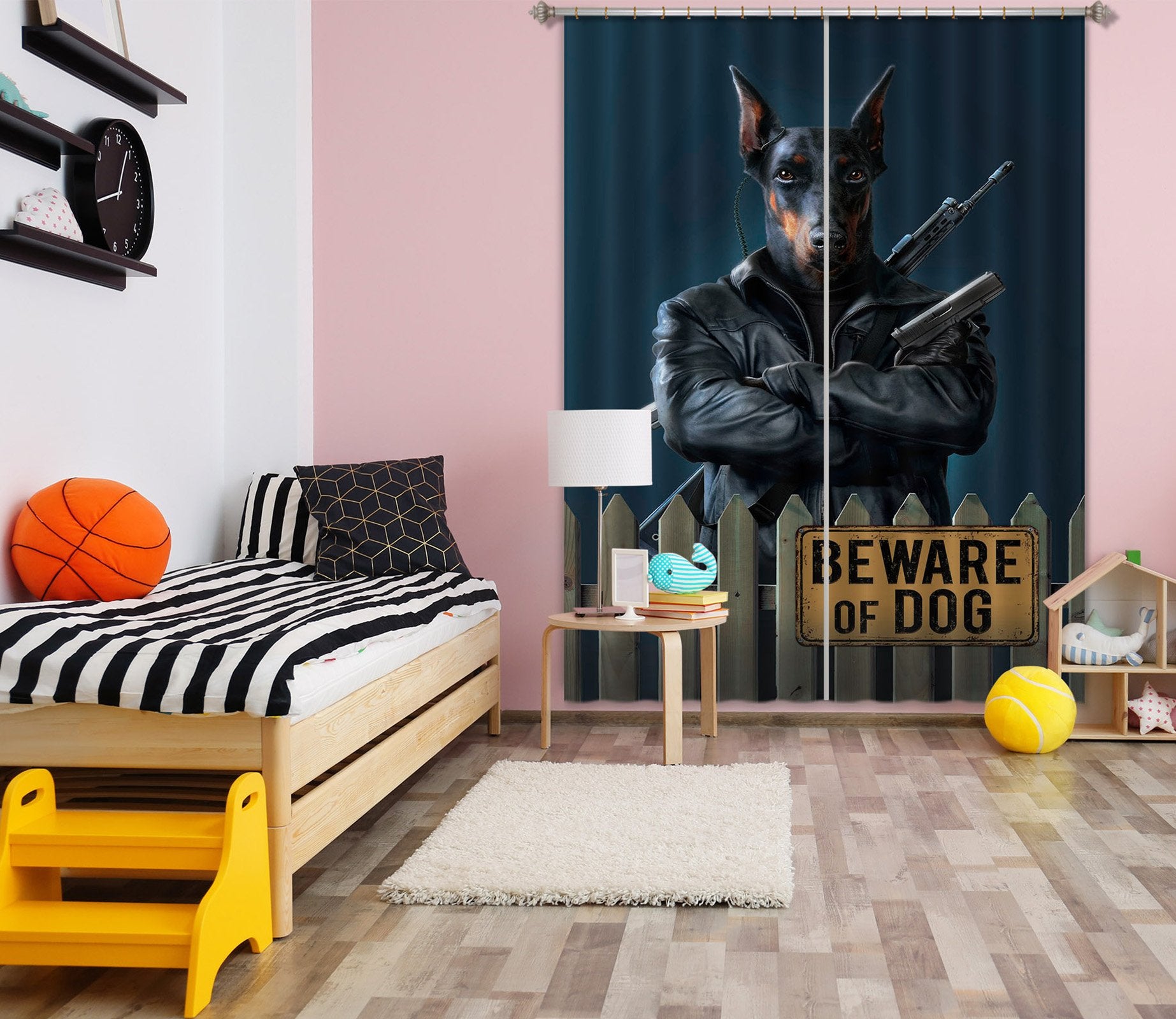 3D Beware Of Dog 010 Vincent Hie Curtain Curtains Drapes Wallpaper AJ Wallpaper 