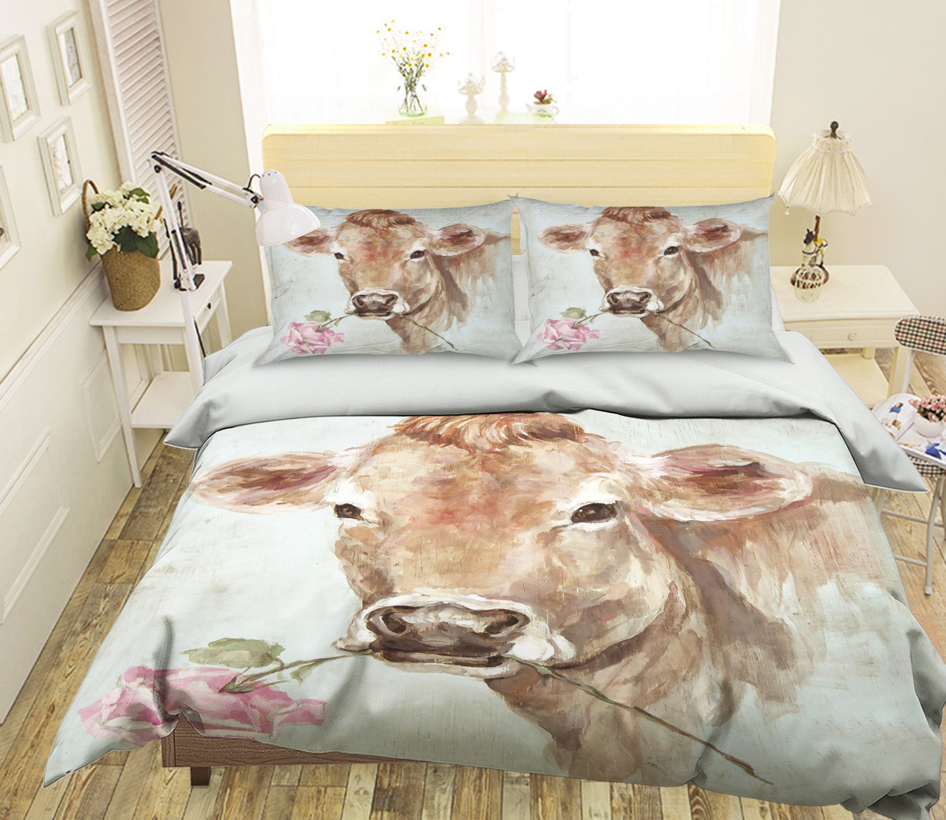 3D Cow Rose 024 Debi Coules Bedding Bed Pillowcases Quilt