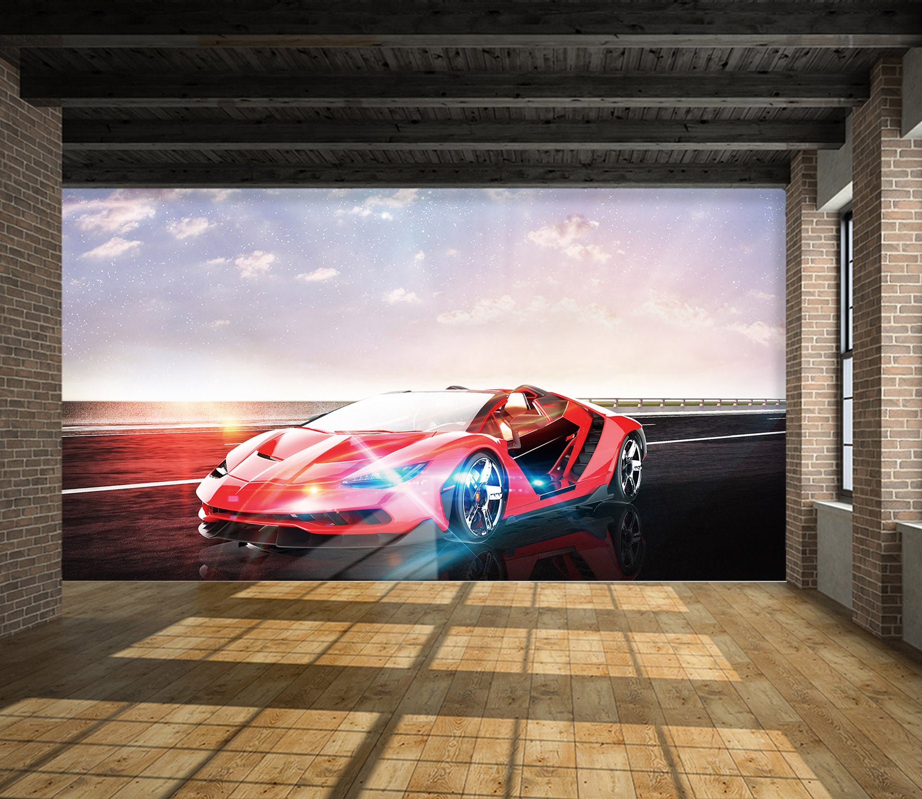 3D Sunset Beach Car 288 Vehicle Wall Murals
