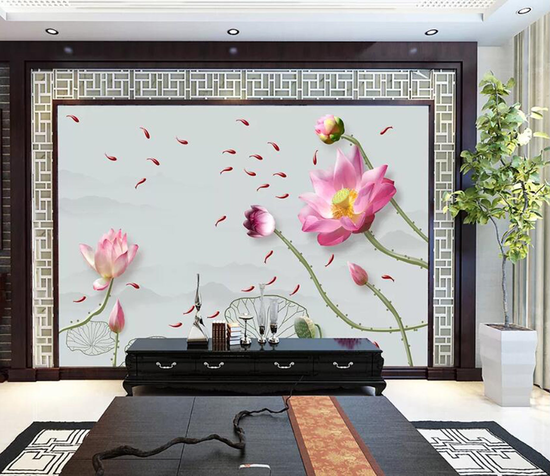 3D Pink Lotus WC43 Wall Murals Wallpaper AJ Wallpaper 2 