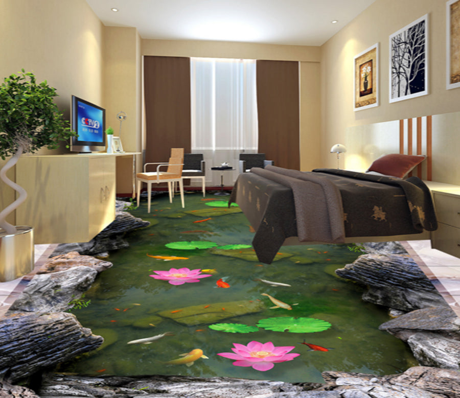 3D Lotus Leaf Lotus 395 Floor Mural  Wallpaper Murals Rug & Mat Print Epoxy waterproof bath floor