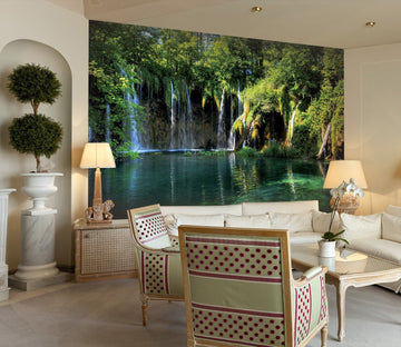 3D The waterfall with trees 03 Wall Murals Wallpaper AJ Wallpaper 