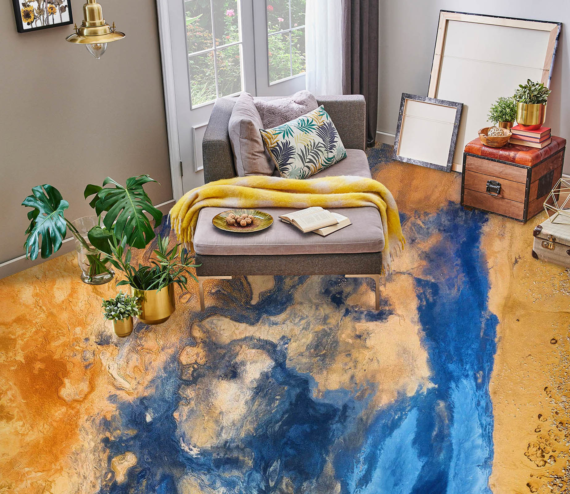 3D Abstract Blue River 600 Floor Mural