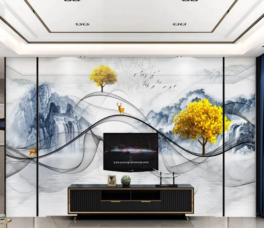 3D Blue Mountain Trees 130 Wall Murals