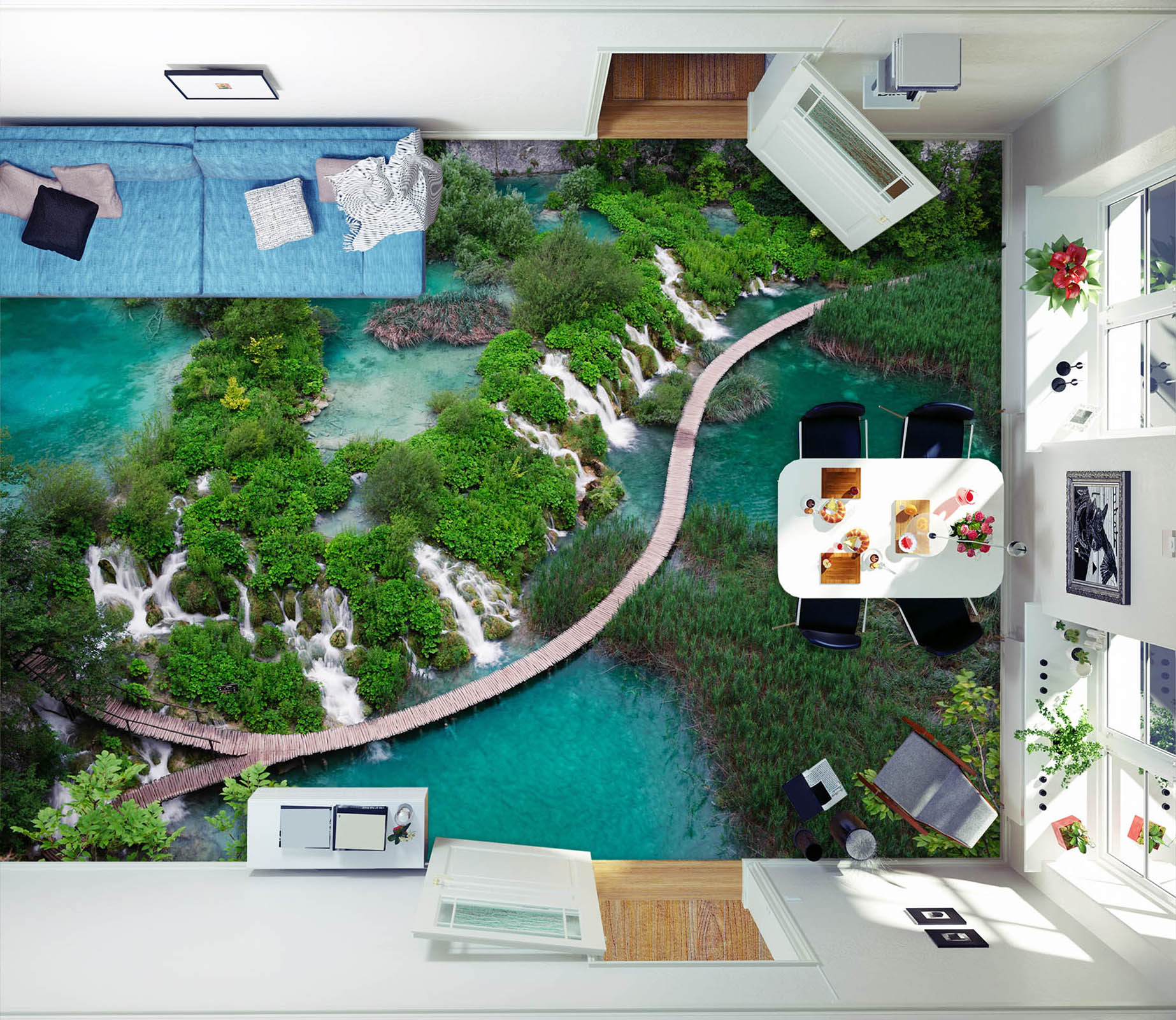 3D Waterfall In The Forest 513 Floor Mural  Wallpaper Murals Rug & Mat Print Epoxy waterproof bath floor