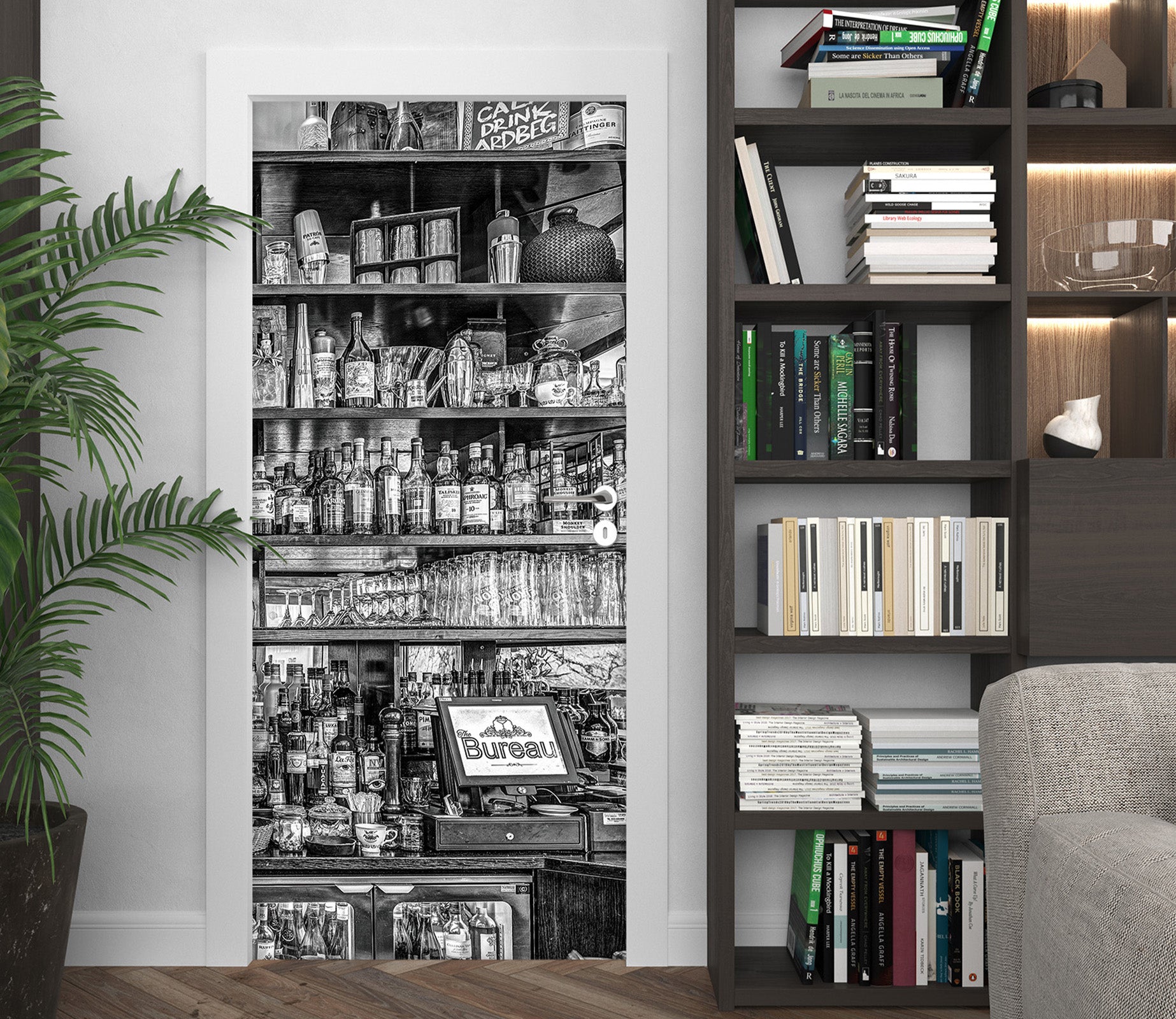 3D Grey Wine Rack Bottle 106105 Assaf Frank Door Mural