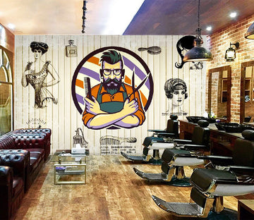 3D Man Cut Hair 1401 Barber Shop Wall Murals
