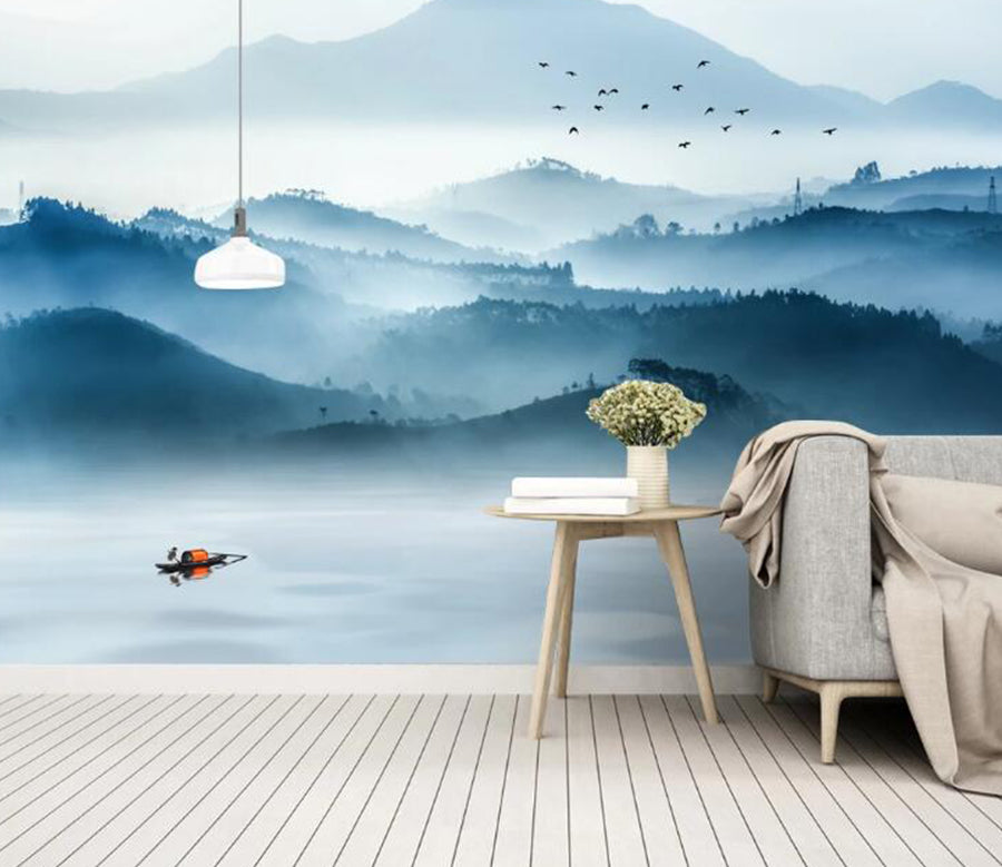 3D Blue Mountains Clouds 446 Wall Murals