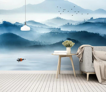 3D Blue Mountains Clouds 446 Wall Murals