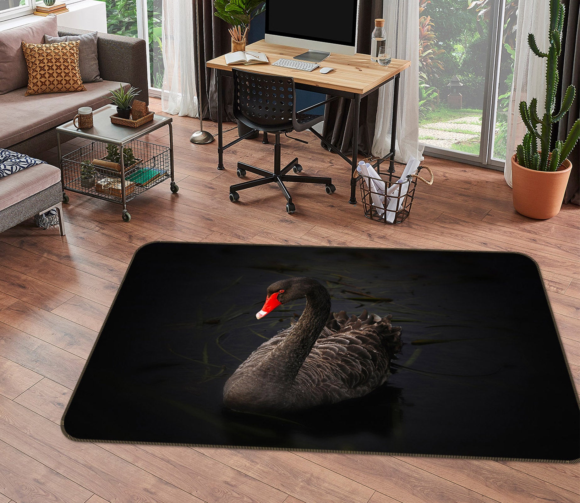 3D Black Swan 020 Animal Non Slip Rug Mat