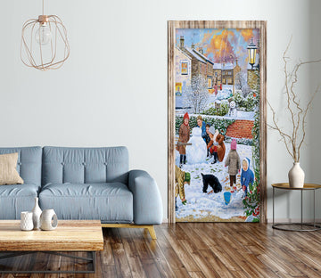 3D Snowman Kids Playing 103199 Trevor Mitchell Door Mural
